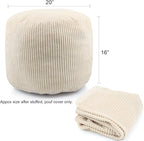 Sexysamba Round Corduroy Pouf Cover Only, 20"x 16" Unstuffed Decorative Ottoman Foot Stool Rest, Washable Storage Bean Bag Chair Floor Pouf Covers for Living Room Bedroom, Beige