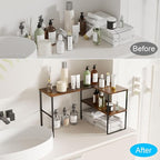 Golener Countertop Organizer Corner Shelf, 2 Tier Adjustable Stackable Corner Shelves for Kitchen, Bathroom, Spice Rack, Coffee Area, Over Sink, Dresser Table, Corner Counter Shelf Stand, Rustic Brown
