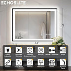 44x36 LED Light Mirror for Bathroom - Black Framed Mirror (Front and Backlit), Anti-Fog Bathroom Vanity Mirror, Stepless Dimmable Lighted Mirror, Tempered Glass, Memory (Horizontal/Vertical)