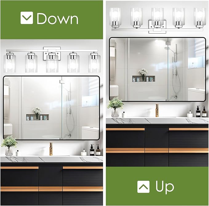 BesLowe 5-Light Bathroom Light Fixtures, Modern Chrome Bathroom Vanity Light, Bathroom Lighting Fixtures Over Mirror, Nickel Bathrom Wall Lamp, Wall Lights for Living Room Bedroom Hallway