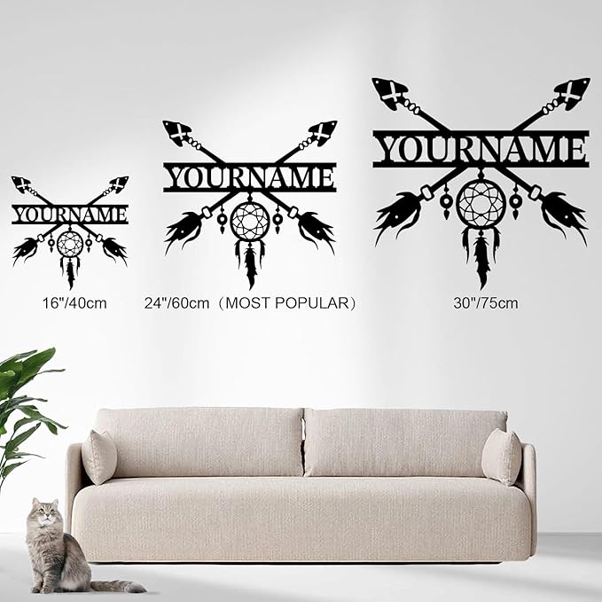 Personalized Dream Catcher Metal Wall Art - Custom Name Iron Sign for Home Decor, 8-30 Inch Black (Style I)