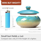 Ashtray with Lid for Outside Patio, Windproof Ash tray, Ceramic Smokeless Ashtray for Outdoor Home Office Tabletop Patio Outdoor Balcony, Blue