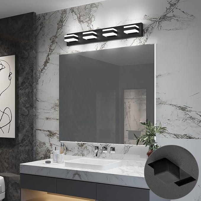 SOLFART 4 Lights Bathroom Vanity Lighting Over Mirror,5 Color Temperature Adjustable Matt Black Vanity Light, LED Light Fixtures, Light Over Mirror