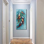 zoinart Oil Painting on Canvas Vertical Wall Art 24x48 Inches 3D Nine Fishes Modern Style Abstract Wall Paintings Hand-Painted Fish Artwork Home Decorations Ready to Hang