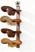 Cowboy Hat Rack for Wall – 2-Piece Western Hat Holder, Rustic Wooden & Metal Wall Mounted Cowboy Hat Organizer, Holds up to 4 Hats, Cowboy Room Decor & Storage Display Rack