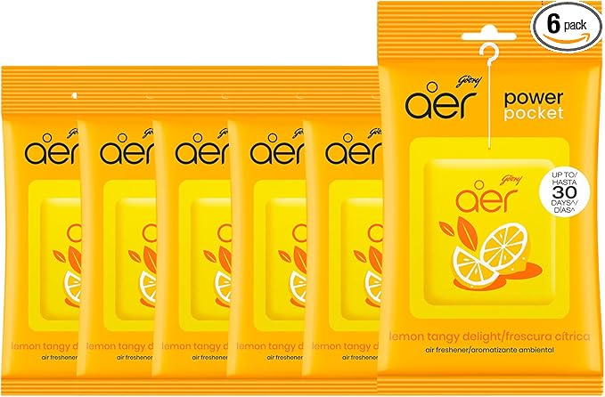 Godrej Ezee Aer Power Pocket Bright Tangy Delight Bathroom Fragrance 10 g, 6-Pack, Yellow