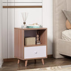 JAXPETY Set of 2 Modern Wood Nightstand, Bedside Table with Drawer, Bedside Furniture, Night Stand, End Table with Open Shelf and Solid Wood Legs for Home Bedroom, Brown