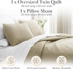 Southshore Fine Living, Inc. Twin Quilt Bedding Set, Soft Brushed Microfiber Taupe Quilts, Twin/XL Coverlet Bedspread, Wrinkle & Pet Hair Resistant Bedding with 1 Pillow Sham, Taupe