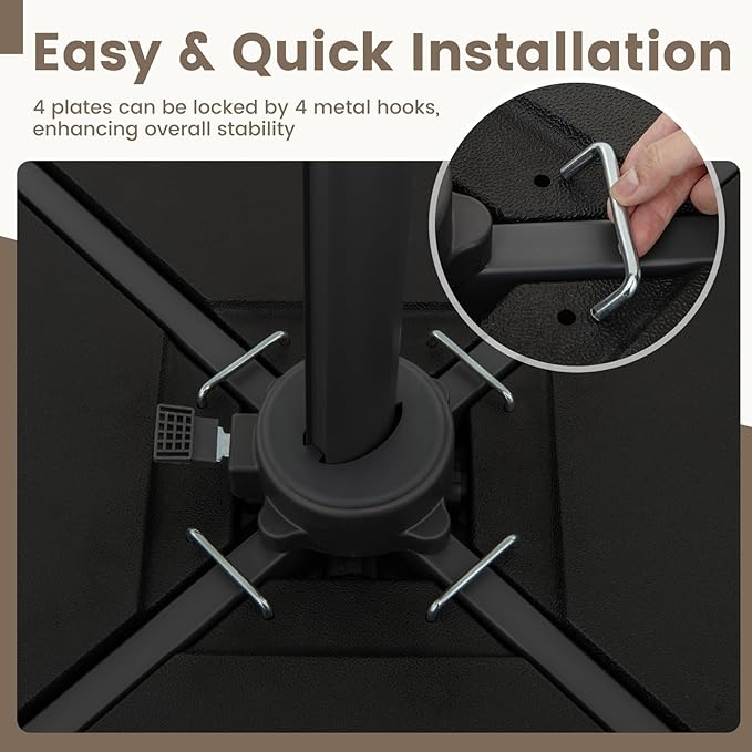 Giantex 225 lbs Fillable Patio Offset Umbrella Base, 4-Piece Cantilever Stand with Water and Sand Reservoirs, 4 Connecting Pins, Heavy Duty HDPE Umbrella Weighted Plates for Poolside, Garden, Yard