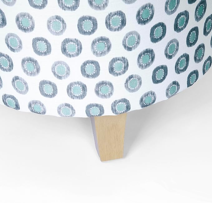 HomePop Upholstered Round Storage Ottoman|Homepop Home Décor|Upholstered Round Foot Rest Ottoman - Small Green Medallion Ikat Print
