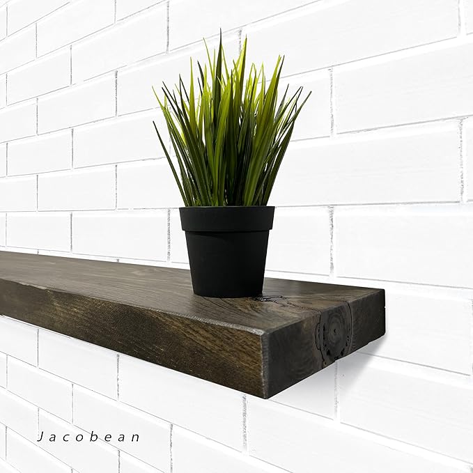 URBANDI, Rustic Floating Shelves, Set of 2, Hidden Bracket, Solid Wood, Heavy Duty, Wall Mounted Shelves, (Dark Brown, 36Wx12D)