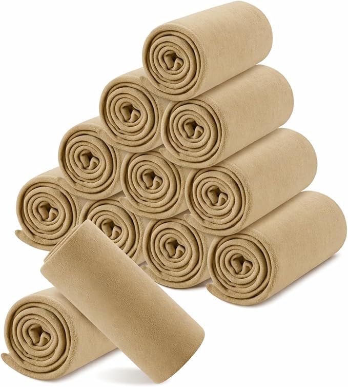 Newwiee 12 Pcs Fleece Throw Blankets Bulk 50'' x 60'' Oeko-tex Standard 100 Certified Spring Outdoor Wedding Guest Blankets Lightweight for Sleepover Donation Lap Pet Sofa Home (Khaki)