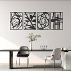 4 Pieces Black Abstract Metal Wall Art, Modern Minimalist Matte Wall Decor, 3D Textured Wall Sculptures, Black and White Wall Art for Living Room Bedroom Bathroom Study Office (15.7 x 10.6inch) (Abstract)