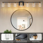 SineRise 7-Light Black and Gold Vanity Light with 3 Color Modes (3000K/4000K/6000K), Eye Protection LED Bathroom Light Fixture, Dimmable Modern Wall Light Over Mirror with Clear Glass Shade