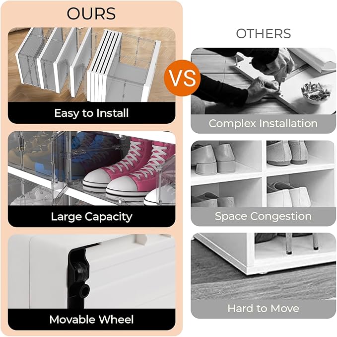 FAHKNS Foldable Shoe Rack,Portable Shoe Organizer Storage Cabinet with Magnetic Clear Door,No Assembly for Entryway Living Room and Bedroom 9 Tiers 16 Pairs