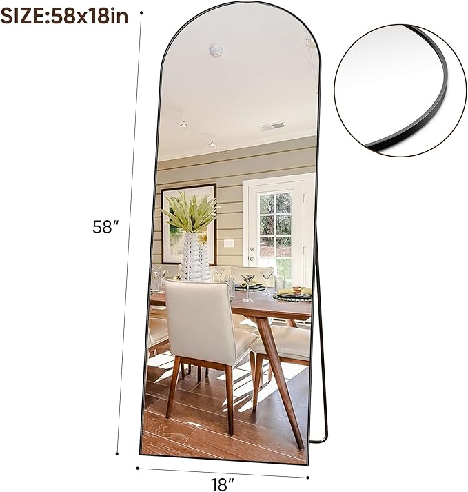 Suidia Arched Full Length Mirror, 58"x18" Floor Mirror Freestanding, Floor Standing Full Body Mirror with Stand for Bedroom, Hanging Leaning Mounted for Living Room Cloakroom, Black