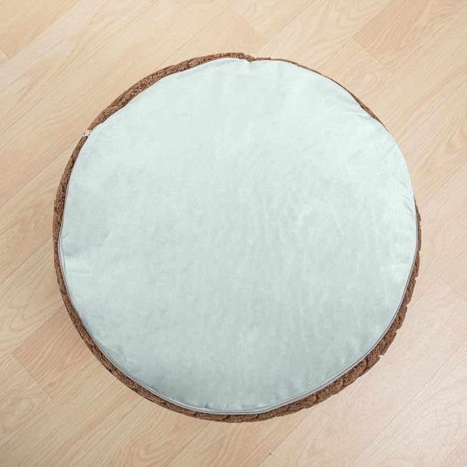Unstuffed Ottoman Pouf Cover – Round Faux Fur Footstool Plush Floor Pouf (No Filler Included) Perfect for Living Room, Bedroom, or Office Lounge (Coffee, 20x20x15 in)