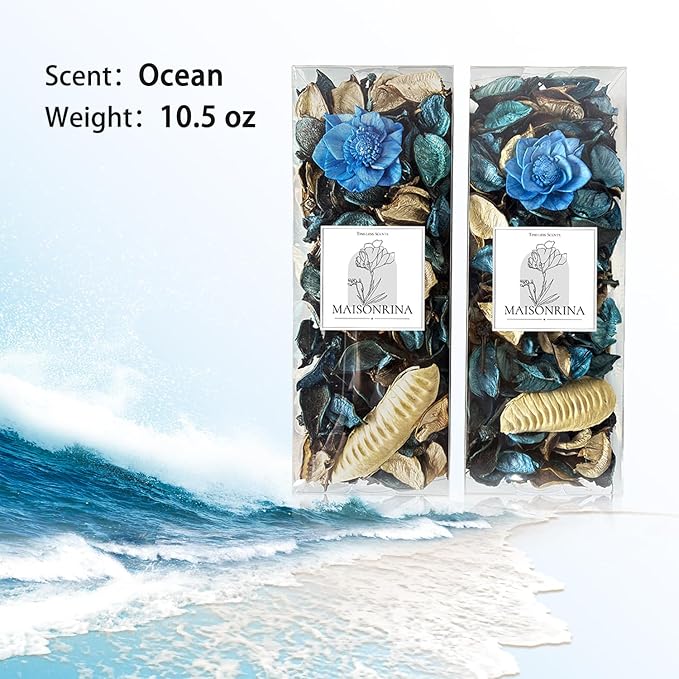 Potpourri Bags,Blue Potpourri Bowl Filler,Ocean Scented Decorative Dried Flower,Coastal Beach Bathroom Vase Decor(10.5 oz/2 Packs)