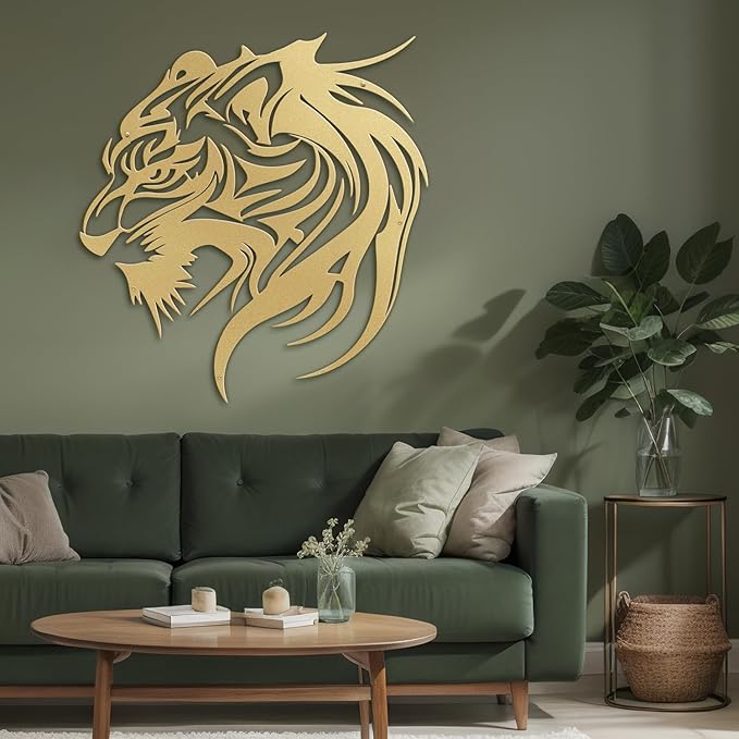 SIGNLEADER Metal Wall Art Decor Lion Minimalist Modern Abstract Wall Sculpture Hangings Home Decoration for Living Room, Bedroom, Bathroom, Kitchen, Outdoor - 36" Gold