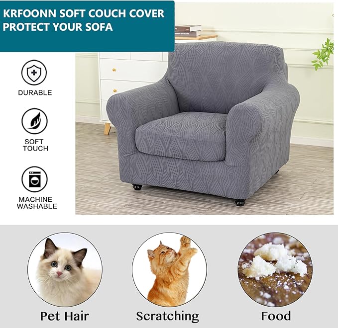 KRFOONN 2 Piece Chair Covers Printed Sofa Covers Couch Covers Washable Armchair Sofa Couch Slipcover Furniture Protector with Elastic Bottom for Living Room (Armchair, 67), Small