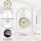 Vintage Small Table Clock, Farmhouse Table Clock, Silent Non-Ticking Battery Operated Desk and Shelf Clocks for Living Room Bedroom Kitchen Home Decor-Cream