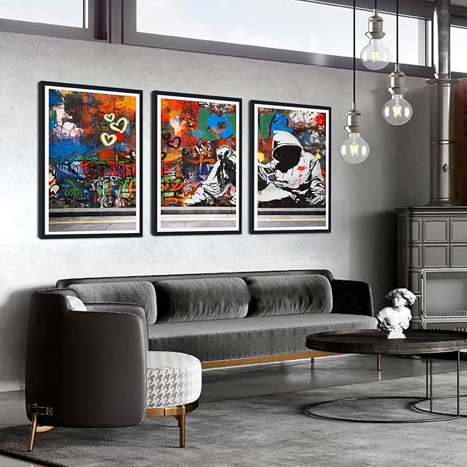 Novatique Graffiti Canvas Wall Art Colorful Street Wall Art Cool Panting Framed Artwork for Teenager Room Office Decoration,24" x 36" x 3pcs