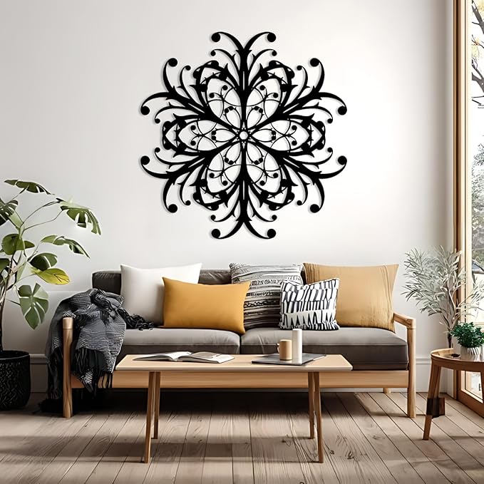 Maclou Geometric Metal Wall Art, Wrought Iron Wall Decor, Metal Scroll Wall Decor, Vintage Farmhouse Wall Hanging for Living Room, Bedroom, Bathroom (Gold,47"x47" / 120x120cm)