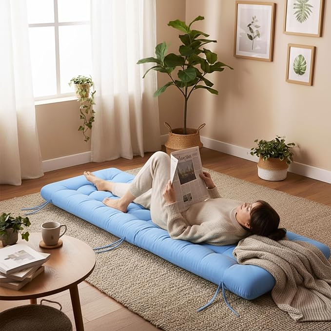 Long Floor Cushion Large Floor Cushion with Brushed Cotton 74.8 x 27.5 x 3.15 in Jumbo Lounger Pillow for Outdoor Indoor Bay Window Meditation Yoga Reading Sleeping(1 Pc,Light Blue)