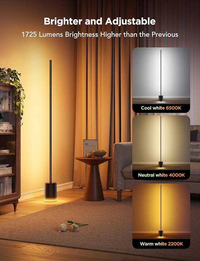 Govee Floor Lamp 2, RGBIC, Warm Cool White LED, Compatible with SmartThings, Matter, Alexa, 1725lm, Music Sync, Scene Modes, Smart Floor Lamp for Living Room, Bedroom, Black(1 Pack)