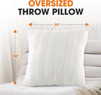 Cheer Collection Faux Fur Throw Pillows - Decorative Pillows for Couch, Bed Throw Pillows, White Accent Pillows for Bedroom or Living Room Aesthetic, Set of 2 Furry Throw Pillows, 26" x 26"