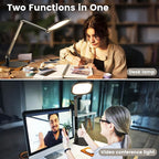 LED Desk Lamp for Home Office, 15W Computer Zoom Lighting with CRI >95, Memory & Timer Function, 1200LM Dimmable Desktop Ring Light for Video Calls, Conference, Reading, Streaming, Study