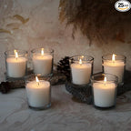 Welburn Veda&Co™ Glass Votive Candles - Pack of 25, Upto 15 Hours Burn Time, 100% Fully Refined Paraffin Wax, Smokeless, Unscented, Dripless, Ideal for Spa Weddings Birthdays, Parties, Centerpieces