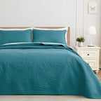Exclusivo Mezcla Twin Quilt Bedding Set, Lightweight Teal Quilts Twin Size for All Seasons, Soft Microfiber Bedspreads Coverlets Bed Cover with Leaf Pattern, 2 Piece