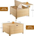 LYNCOHOME 31.5" Fluted Lift Top Coffee Table with Storage, Square Coffee Tables for Living Room, Coffee Table with Large Hidden Storage Compartment and Adjustable Shelves，Natural