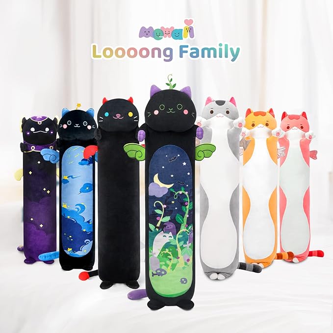 Mewaii 20” Long Cat Plush 5 Sizes, 120% Extra Filling Giant Plushness Kids Body Pillow, Kawaii Cute Grey Cat Stuffed Animals Plushies, Big Long Body Pillow Cat Plush Gift for Girls 20”