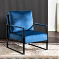 Container Furniture Classic Mid Century Modern Accent Chair with Durable Square Metal Frame, Armchair for Living Room, Bedroom, Home Office in Plush Velvet Upholstery, Blue