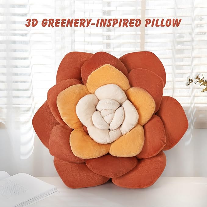 Flower Throw Pillow - 17.8" Plant Shaped Cushion, Soft Plush Decorative Pillow for Bedroom & Living Room, Unique Purple Design, Home Decor Accen