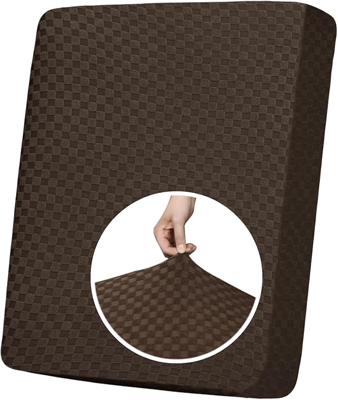 YEMYHOM Stretch Individual Cushion Covers Sofa Chair Seat Cushion Slipcovers Soft Couch Cover Replacement Large Checkered Furniture Protector with Elastic Bottom (1 Pc Cushion Cover, Dark Coffee)