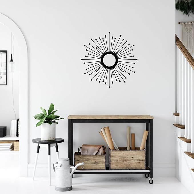 Sunburst Metal Wall Art – Mid-Century Modern Starburst Wall Decor, Handmade Round Metal Hanging for Living Room, Bedroom, Office, or Entryway (16")