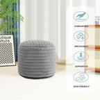 Pouf Ottoman Stuffed Round for Foot Rest, Faux Fur Poufs with Foam Chunk Filling, Storage Ottoman Pouf Foot Stool Cushion, 26 X 18 Inch Floor Chair for Living Room Bedroom Home Decor, Light Gray