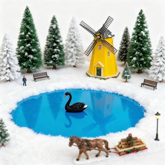 Wehhbtye 59'' x 15.7'' Christmas Village Ocean Display Mat, Christmas Village Miniature Ocean Mat, Xmas Villages PVC Pad Decoration for Holiday Mini Landscape Scene Accessories (Light Blue)