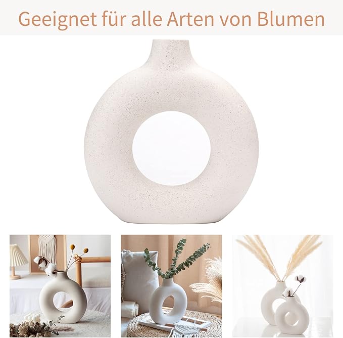 CEMABT Vases for Pampas Grass,2PC Creative Vase Modern Home Decor,Handmade Vase White Ceramic Dried Flowers Crafts Ornaments for Office Home Deco Decoration,Vase Beige