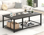EXCEFUR Coffee Table, Rustic Wood and Metal Living Room Table with Adjustable Storage Shelf, Dark Grey, 47 Inch