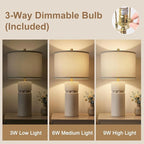 24" Ivory Modern Ceramic Bedside Table Lamps Set of 2, Boho Tables Lamps for Living Room with 3-Way Dimmable Bulb, Rustic Nightstand Lamp with Linen Shade for Bedroom Office (Bulbs Included)