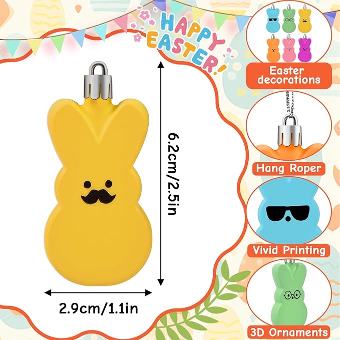 JULMELON 24 Pcs Easter Bunny Hanging Ornaments, Spring Rabbit Decor for Festive Tree Indoor Outdoor Easter Decor