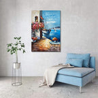 Alenoss Handmade Mediterranean Landscape Painting - 28x40 Inches Large 3D Wall Art for Home Decorations - Framed Abstract Canvas Wall Art - Contemporary Texture Wall Decor