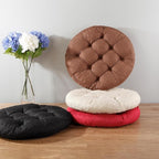 Meditation Floor Pillow, 2 Pack Round Floor Cushions for Adults, Button Tufted Seat Cushions for Yoga Tatami Living Room, Black, 22 x 22 x 4 in