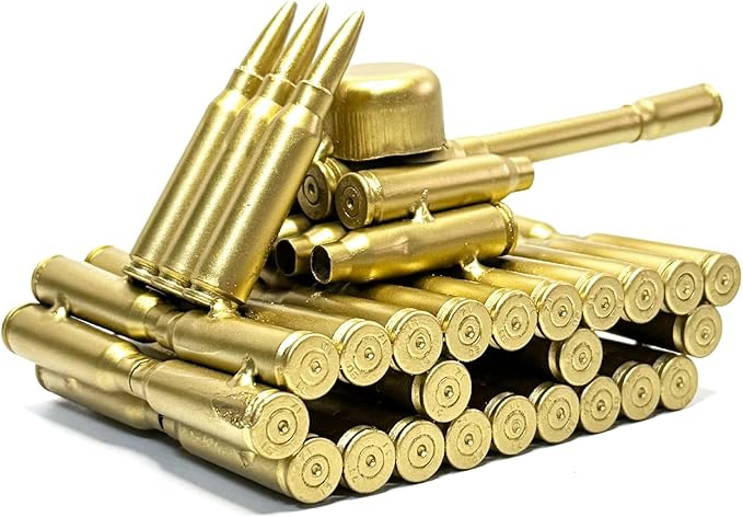 Bullet Shell Military Vehicle Sculptures - Handmade Tank, Airplane, Warship Metal Art Decor for Home, Office, Study Room for Men, Veterans (95 Tank)