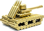 Bullet Shell Military Vehicle Sculptures - Handmade Tank, Airplane, Warship Metal Art Decor for Home, Office, Study Room for Men, Veterans (95 Tank)