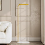 Gold clothing rack for small Spaces,Modern clothes racks for hanging clothes,7-shaped coat rack Freestanding with Marble Base and 2 Hooks coat hanger stand for Jackets, Coats, Hats (gold)